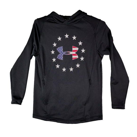Under Armour Hoodie Mens M Fitted Black Freedom Tech Terry Sweatshirt Patriotic - Picture 1 of 8